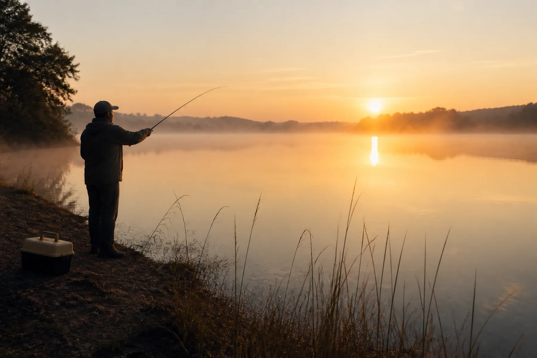 A local angler fishing at sunrise
