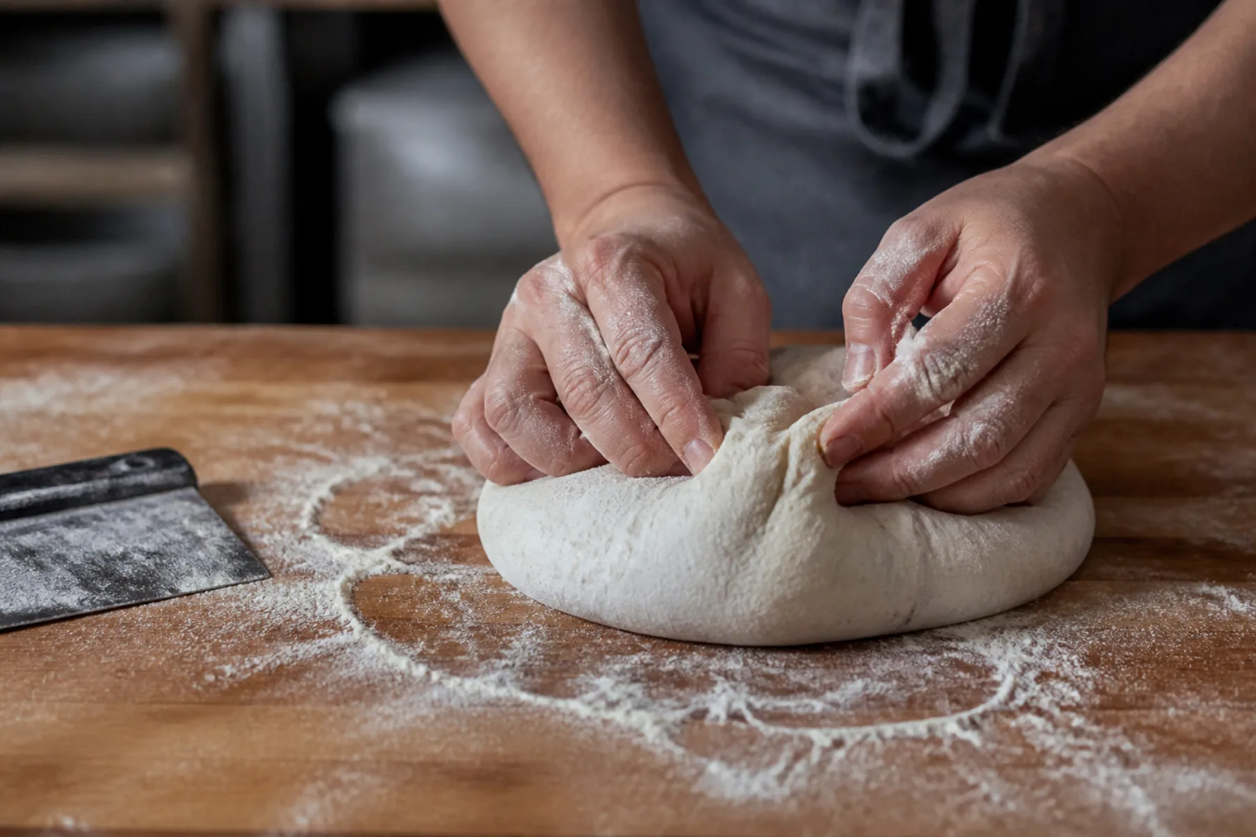 A local baker shaping fresh bread by hand